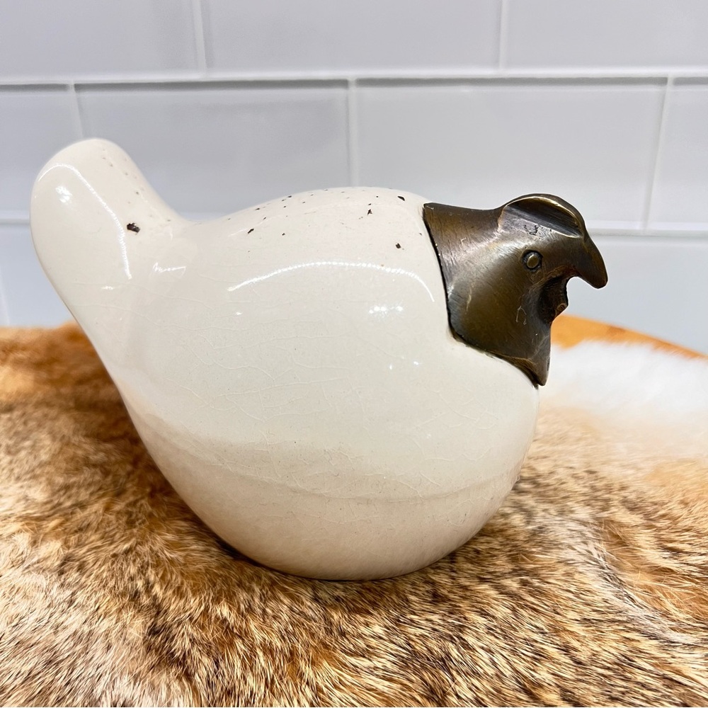 Studio Art Pottery Ceramic Porcelain Rotund Chicken With Metal Head MCM